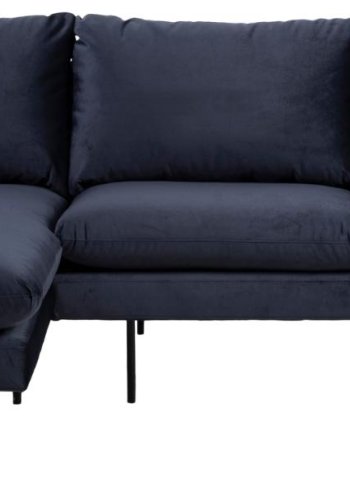 SOFAKONCEPT Cozy 2 pers. sofa, m. venstre chaiselong og 2 puder - mrkebl stof og sort metal