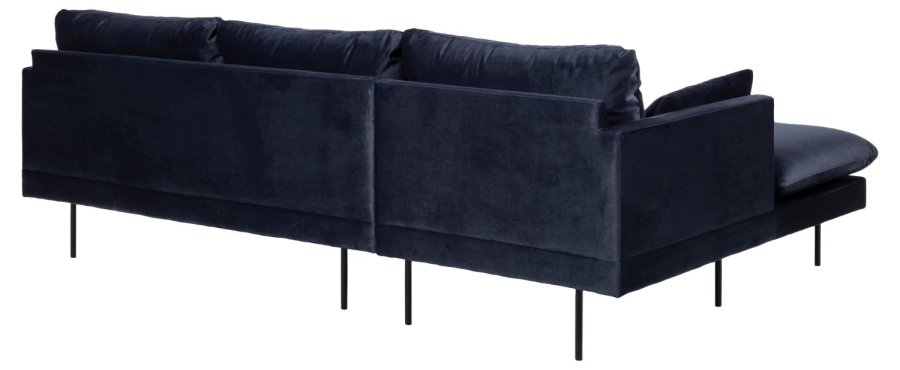 SOFAKONCEPT Cozy 2 pers. sofa, m. venstre chaiselong og 2 puder - mrkebl stof og sort metal