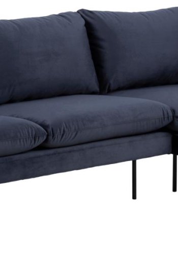 SOFAKONCEPT Cozy 2 pers. sofa, m. hjre chaiselong og 2 puder - mrkebl stof og sort metal