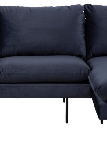 SOFAKONCEPT Cozy 2 pers. sofa, m. hjre chaiselong og 2 puder - mrkebl stof og sort metal