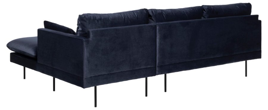 SOFAKONCEPT Cozy 2 pers. sofa, m. hjre chaiselong og 2 puder - mrkebl stof og sort metal