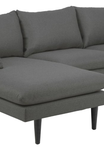 SOFAKONCEPT Cozy 2 pers. sofa, m. venstre chaiselong og 2 puder - mrkegr stof og sort bg