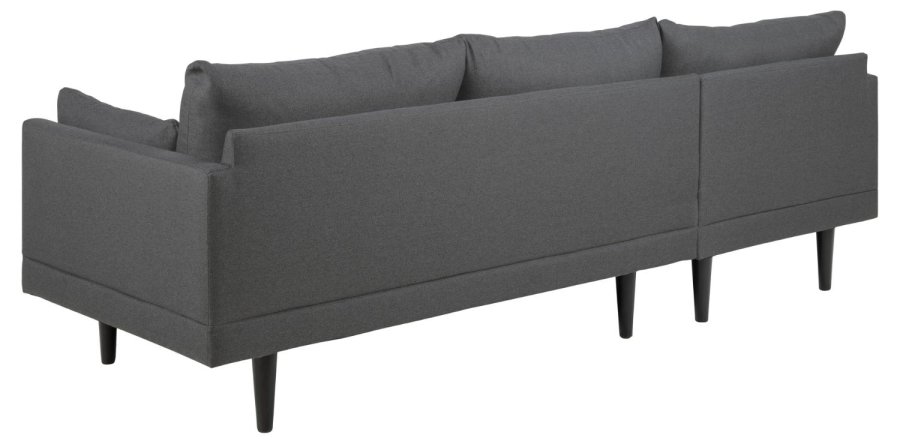 SOFAKONCEPT Cozy 2 pers. sofa, m. venstre chaiselong og 2 puder - mrkegr stof og sort bg