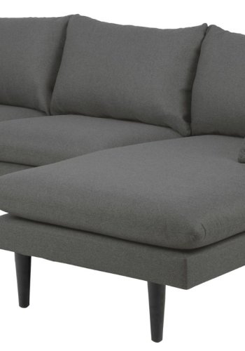 SOFAKONCEPT Cozy 2 pers. sofa, m. hjre chaiselong og 2 puder - mrkegr stof og sort bg