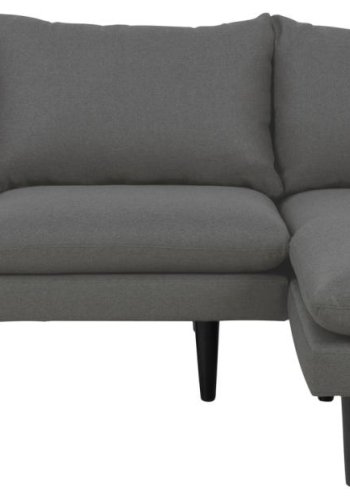 SOFAKONCEPT Cozy 2 pers. sofa, m. hjre chaiselong og 2 puder - mrkegr stof og sort bg