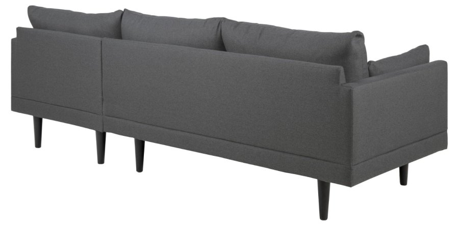 SOFAKONCEPT Cozy 2 pers. sofa, m. hjre chaiselong og 2 puder - mrkegr stof og sort bg