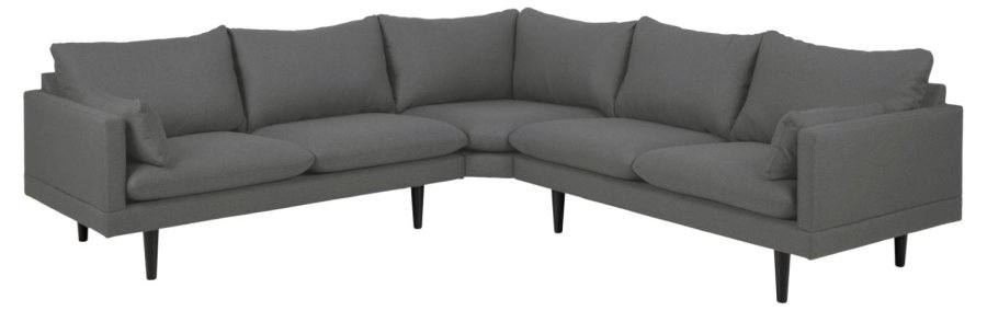 SOFAKONCEPT Cozy hjrnesofa, m. 2 puder - mrkegr stof og sort bg