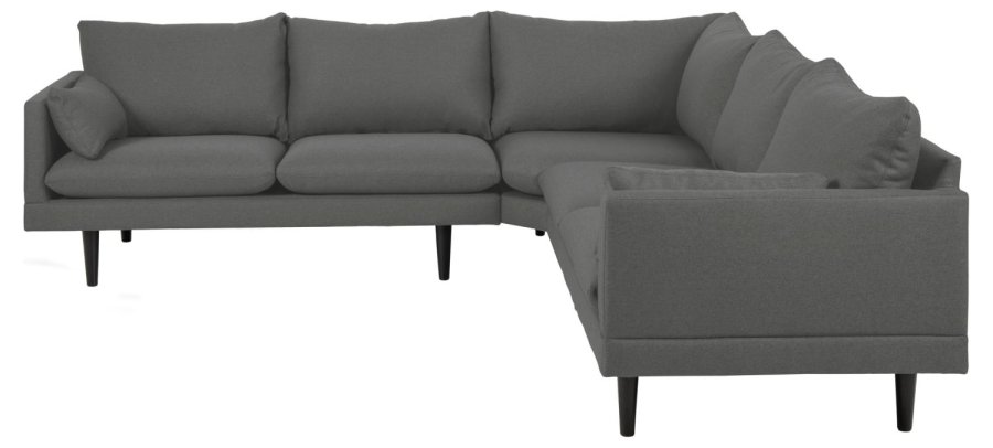 SOFAKONCEPT Cozy hjrnesofa, m. 2 puder - mrkegr stof og sort bg