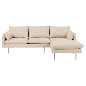 SOFAKONCEPT Cozy 2 pers. sofa, m. hjre chaiselong og 2 puder - creme stof og sort metal
