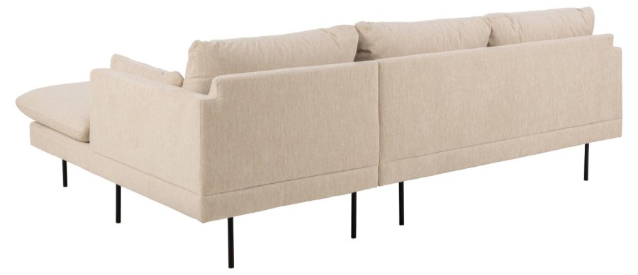 SOFAKONCEPT Cozy 2 pers. sofa, m. hjre chaiselong og 2 puder - creme stof og sort metal