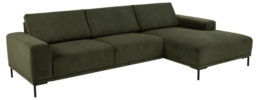 SOFAKONCEPT Noora 3 pers. sofa, m. hjre chaiselong - olivengrn stof og sort metal