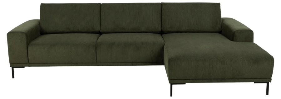 SOFAKONCEPT Noora 3 pers. sofa, m. hjre chaiselong - olivengrn stof og sort metal