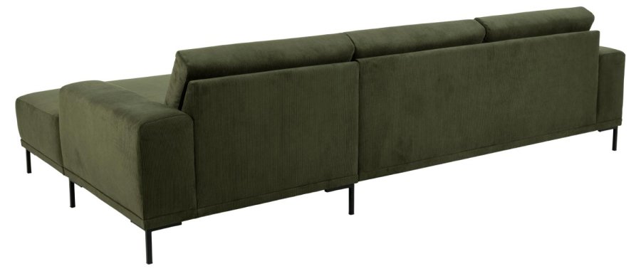 SOFAKONCEPT Noora 3 pers. sofa, m. hjre chaiselong - olivengrn stof og sort metal