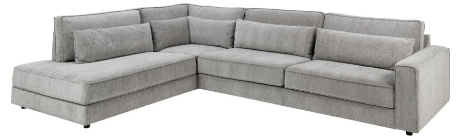 SOFAKONCEPT Cilla hjrnesofa, m. venstre hvilemodul og 5 puder - lysegr stof og sort polypropylen