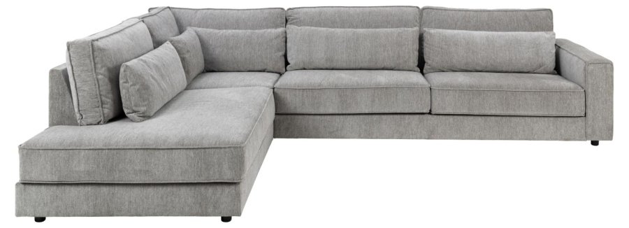 SOFAKONCEPT Cilla hjrnesofa, m. venstre hvilemodul og 5 puder - lysegr stof og sort polypropylen