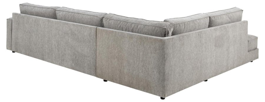 SOFAKONCEPT Cilla hjrnesofa, m. venstre hvilemodul og 5 puder - lysegr stof og sort polypropylen