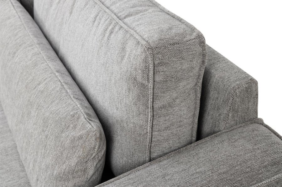 SOFAKONCEPT Cilla hjrnesofa, m. venstre hvilemodul og 5 puder - lysegr stof og sort polypropylen