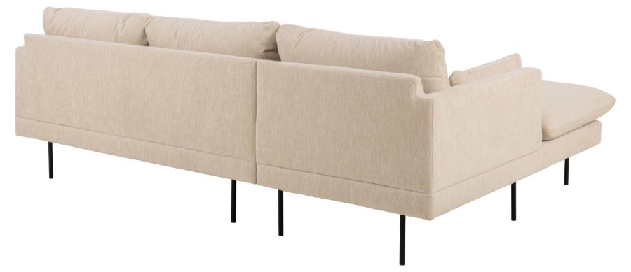SOFAKONCEPT Cozy 2 pers. sofa, m. venstre chaiselong og 2 puder - creme stof og sort metal