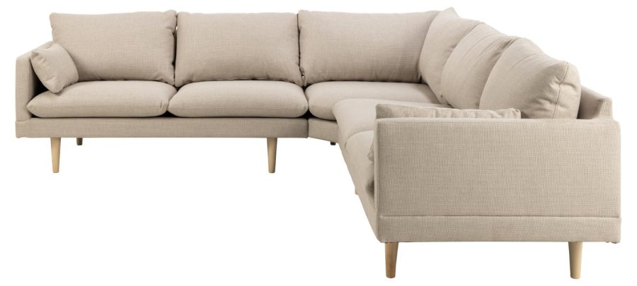 SOFAKONCEPT Cozy hjrnesofa, m. 2 puder - beige stof og natur bg