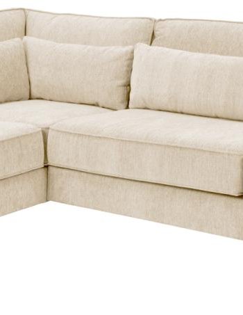 SOFAKONCEPT Cilla hjrnesofa, m. venstre hvilemodul og 5 puder - creme stof og sort polypropylen