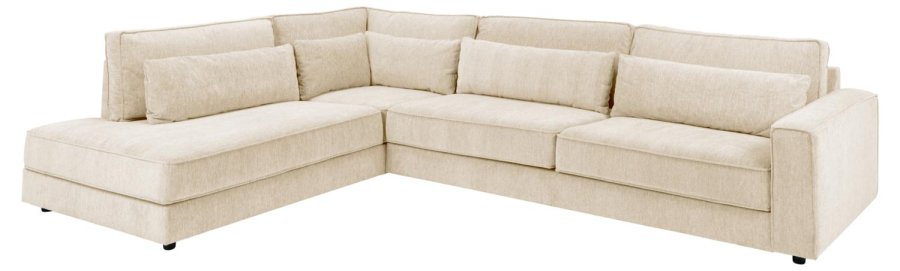 SOFAKONCEPT Cilla hjrnesofa, m. venstre hvilemodul og 5 puder - creme stof og sort polypropylen