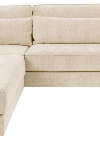 SOFAKONCEPT Cilla hjrnesofa, m. venstre hvilemodul og 5 puder - creme stof og sort polypropylen