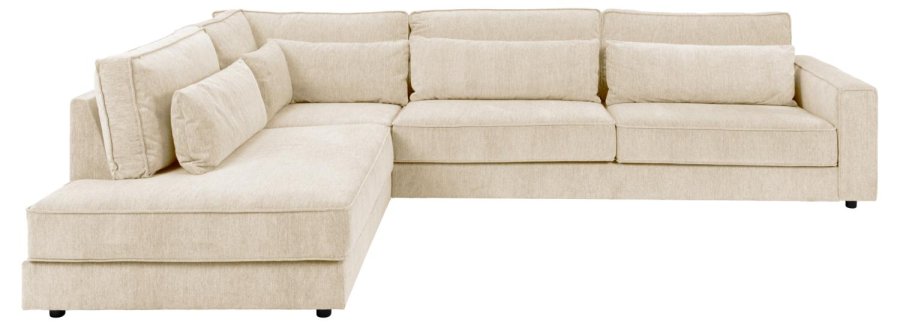 SOFAKONCEPT Cilla hjrnesofa, m. venstre hvilemodul og 5 puder - creme stof og sort polypropylen