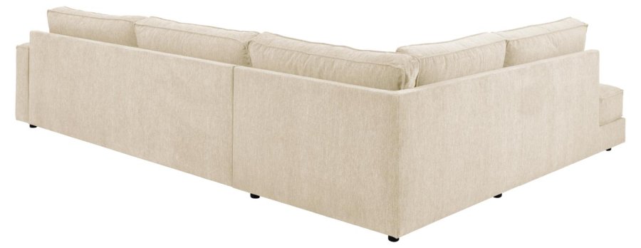 SOFAKONCEPT Cilla hjrnesofa, m. venstre hvilemodul og 5 puder - creme stof og sort polypropylen