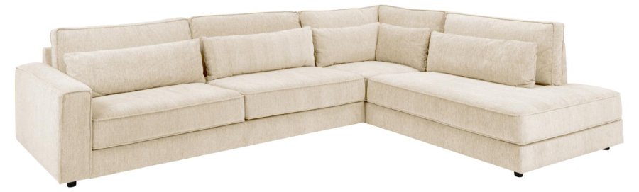 SOFAKONCEPT Cilla hjrnesofa, m. hjre hvilemodul og 5 puder - creme stof og sort polypropylen