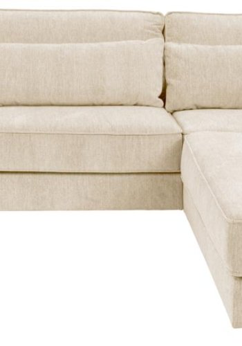 SOFAKONCEPT Cilla hjrnesofa, m. hjre hvilemodul og 5 puder - creme stof og sort polypropylen