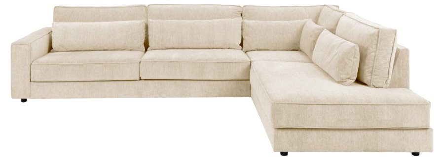 SOFAKONCEPT Cilla hjrnesofa, m. hjre hvilemodul og 5 puder - creme stof og sort polypropylen