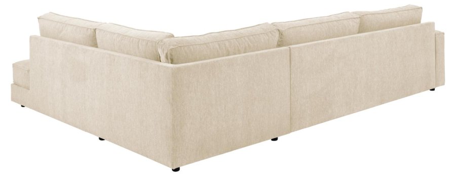 SOFAKONCEPT Cilla hjrnesofa, m. hjre hvilemodul og 5 puder - creme stof og sort polypropylen