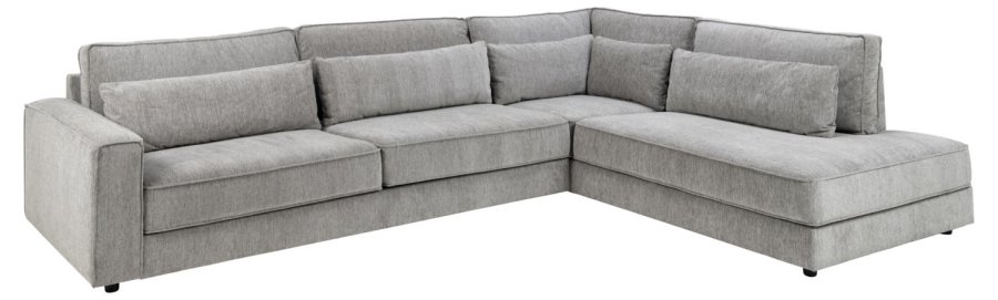 SOFAKONCEPT Cilla hjrnesofa, m. hjre hvilemodul og 5 puder - lysegr stof og sort polypropylen