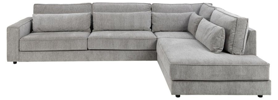 SOFAKONCEPT Cilla hjrnesofa, m. hjre hvilemodul og 5 puder - lysegr stof og sort polypropylen