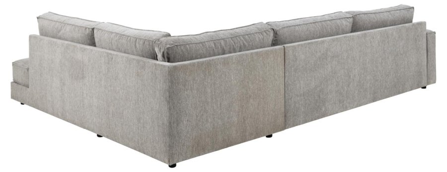 SOFAKONCEPT Cilla hjrnesofa, m. hjre hvilemodul og 5 puder - lysegr stof og sort polypropylen