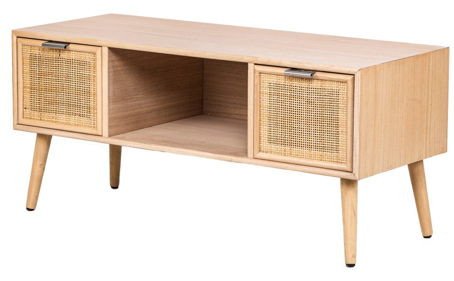 NORDLYS Akita TV-bord, m. 2 skuffer - brun rattan og tr (100x42)