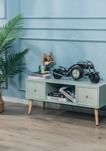 NORDLYS Akita TV-bord, m. 2 skuffer - grn tr (100x42)