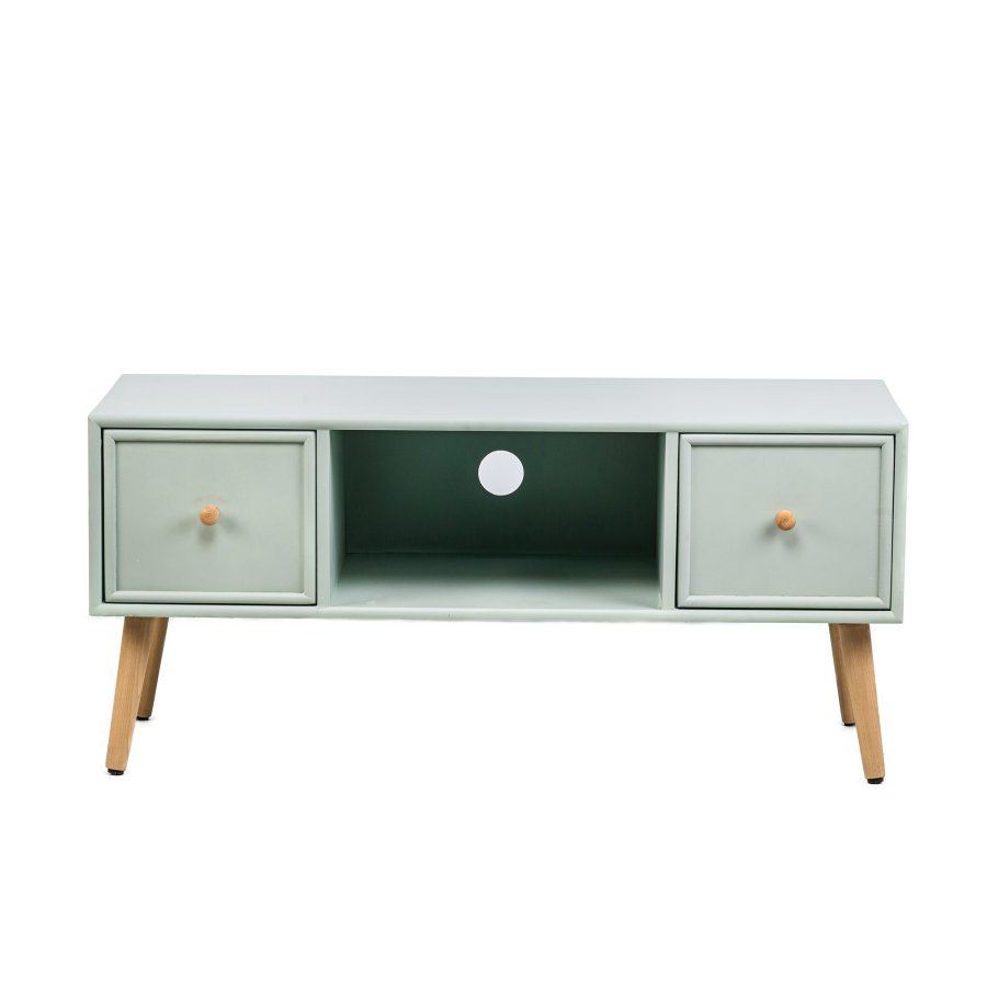 NORDLYS Akita TV-bord, m. 2 skuffer - grn tr (100x42)