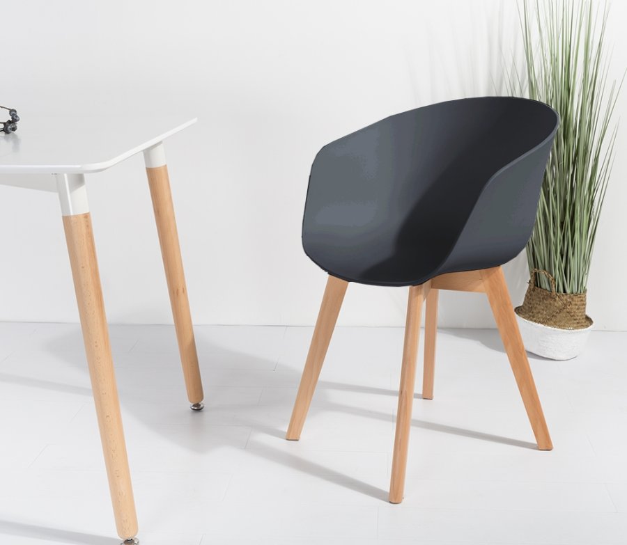 NORDLYS Alborg spisebordsstol, m. armln - sort polypropylen og natur tr