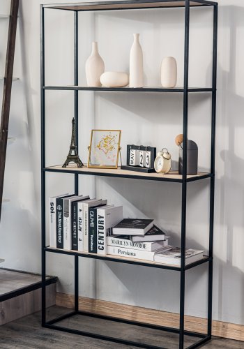 NORDLYS Arne bogreol, m. 4 hylder - brun tr og sort metal