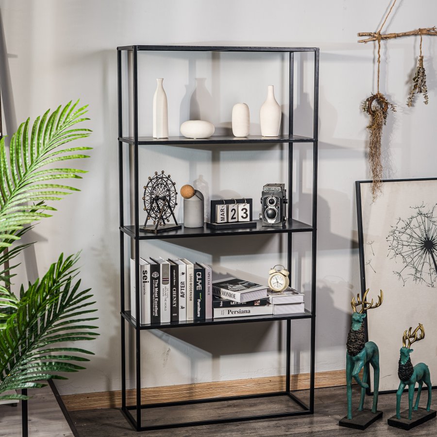 NORDLYS Arne bogreol, m. 4 hylder - sort metal