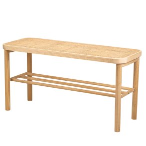 NORDLYS Asugi bnk, m. hylde - natur rattan og tr (90x35)