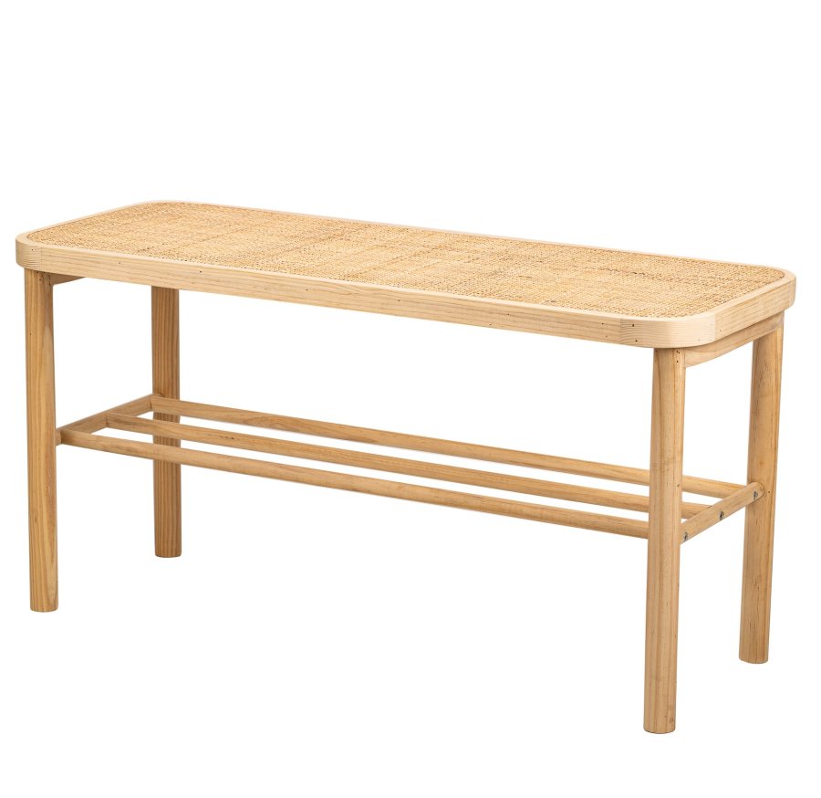 NORDLYS Asugi bnk, m. hylde - natur rattan og tr (90x35)