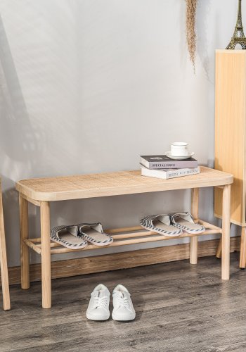 NORDLYS Asugi bnk, m. hylde - natur rattan og tr (90x35)