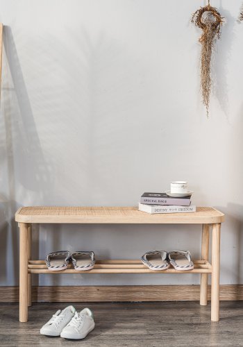 NORDLYS Asugi bnk, m. hylde - natur rattan og tr (90x35)