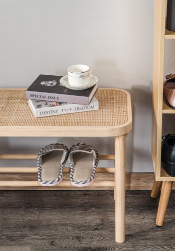 NORDLYS Asugi bnk, m. hylde - natur rattan og tr (90x35)