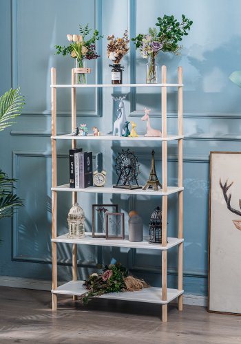 NORDLYS Auckland bogreol, m. 5 hylder - hvid og natur fyrretr