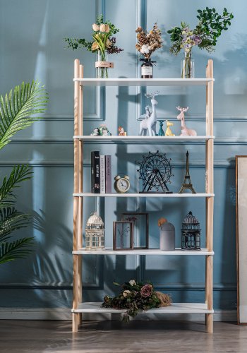 NORDLYS Auckland bogreol, m. 5 hylder - hvid og natur fyrretr