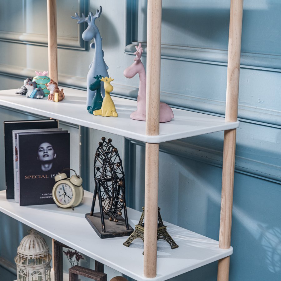 NORDLYS Auckland bogreol, m. 5 hylder - hvid og natur fyrretr