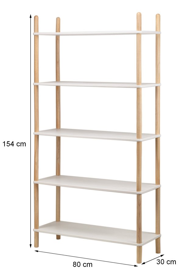 NORDLYS Auckland bogreol, m. 5 hylder - hvid og natur fyrretr